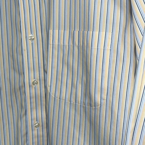 Brooks Brothers Men’s 17- 2/3 346 Non Iron Dress Shirt yellow blue striped - Picture 4 of 12